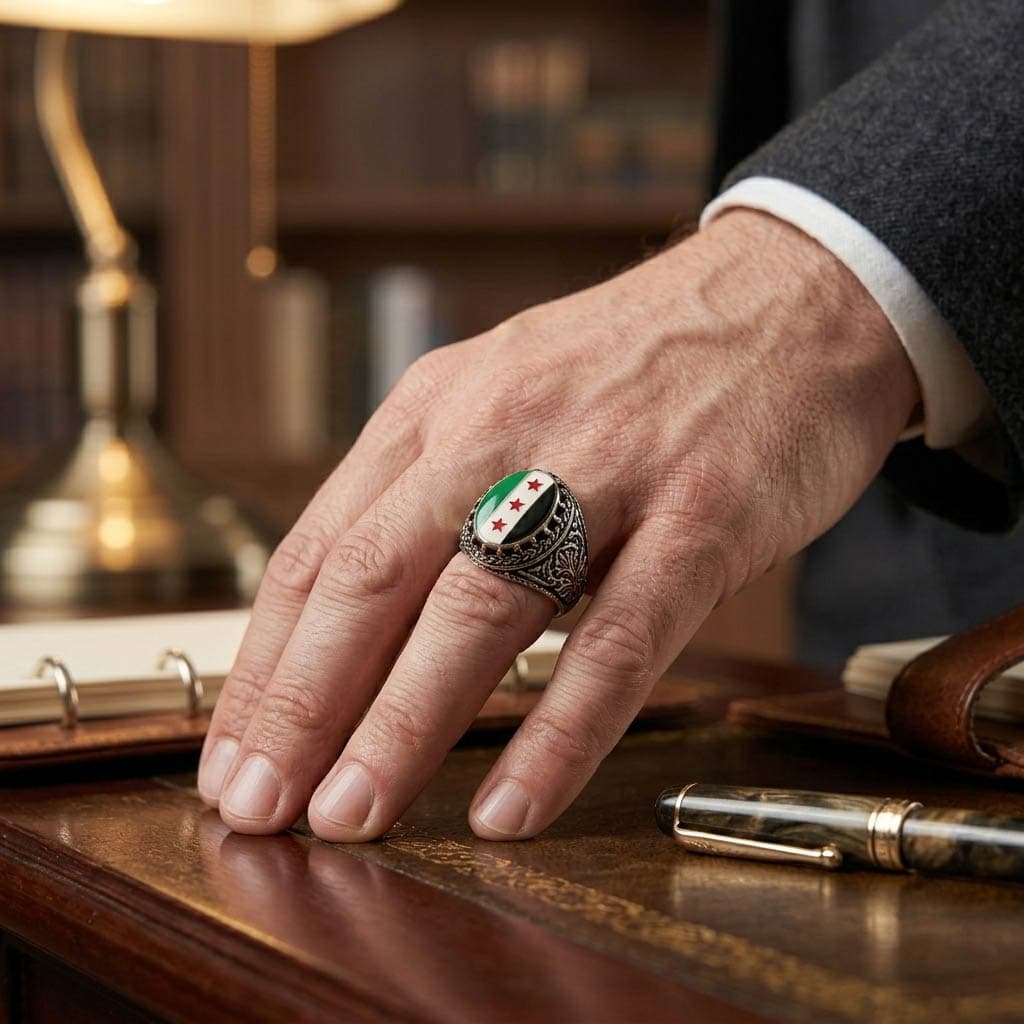 مسباح خاتم فضة علم سوريا — مسباح أصلي فاخر